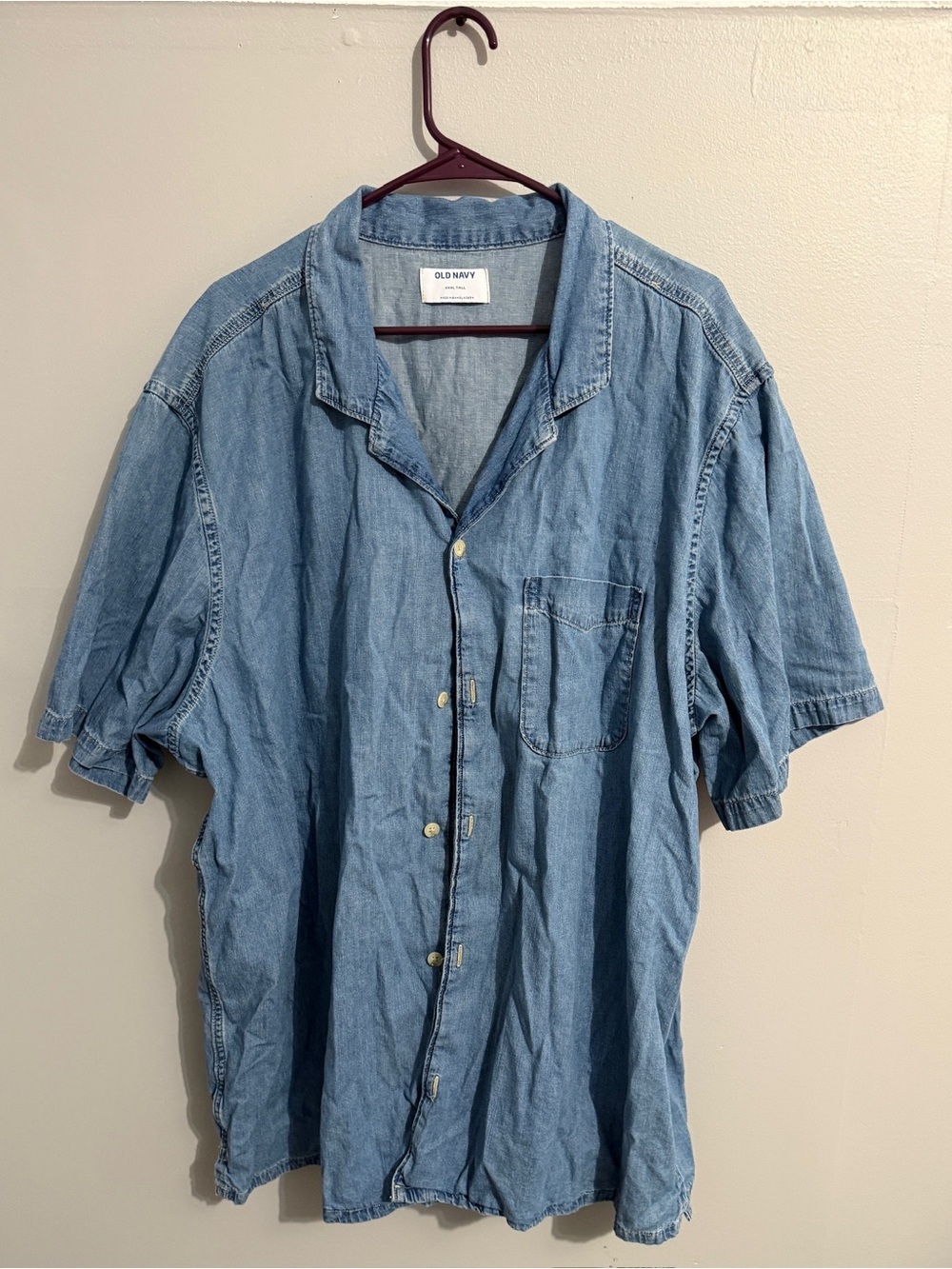 Old Navy Top Womens XXL Tall Button Up Short Sleeve Chambray Lightweight Capsule